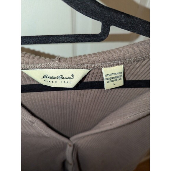 Eddie Bauer Large Brown Button Front Sweater with Hood (V20) - Picture 6 of 6